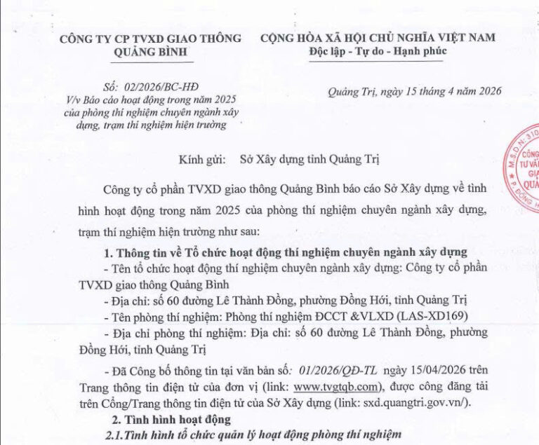 BÁO CÁO HOẠT ĐỘNG TRONG NĂM 2025 CỦA PHÒNG THÍ NGHIỆM CHUYÊN NGÀNH XÂY DỰNG